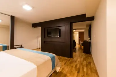 a bedroom with a bed and a tv on a wall at Caseros 248 Hotel in Cordoba