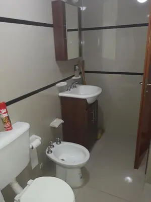 a bathroom with a toilet and a sink at Dpto centrico in Villa Carlos Paz