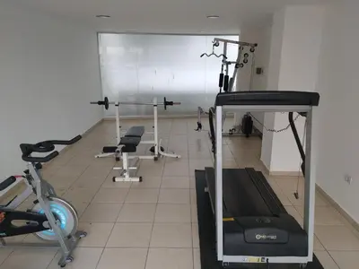 a gym with a treadmill and exercise bikes at Jardines del Boulevard in Cordoba