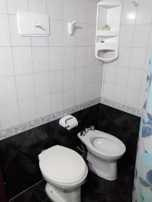 a bathroom with a toilet and a bidet at Cabañas Euzkadi in Merlo
