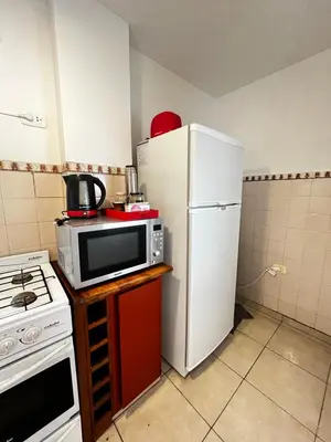 a kitchen with a white refrigerator and a microwave at El Abrojal - Departamento con Estacionamiento , zona Patio Olmos in Cordoba