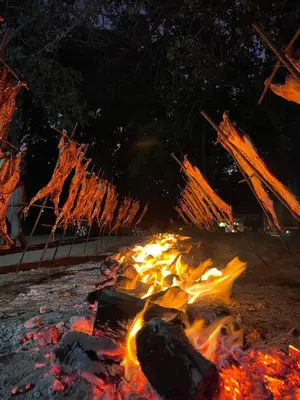 a fire burns in the dirt at night at Parque Hotel in Villa Carlos Paz