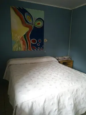 a bed in a bedroom with a painting on the wall at Al lado in Cordoba