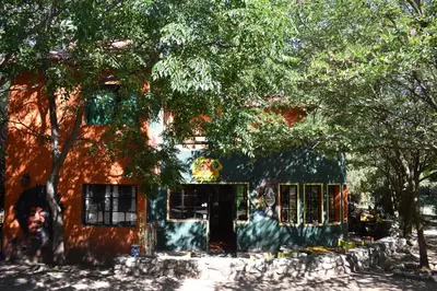 a house with a tree in front of it at Casa Grande Hostel in Merlo