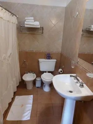 a bathroom with a toilet and a sink at CABAÑAS VIEJO VIVERO in Mina Clavero