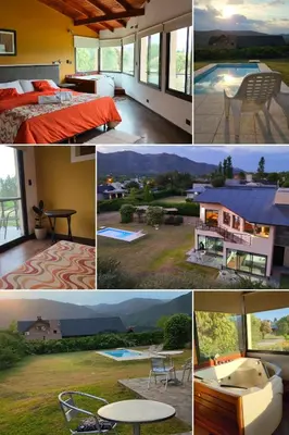 a collage of photos of a house and a bedroom at La Macarena Suites in Villa General Belgrano
