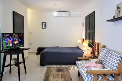 a living room with a bed and a couch at flia Fortuna in Mina Clavero