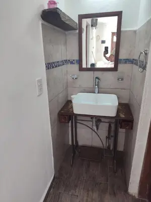 a bathroom with a sink and a mirror at Benito Soria 137 in Santa Rosa de Calamuchita