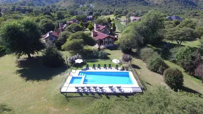 an overhead view of a swimming pool in a yard at El Portillo in Villa General Belgrano