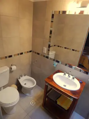 a bathroom with a toilet and a sink at Pachanavira Cabañas & Suites in Nono