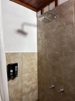 a shower in a bathroom with a glass door at Tacuifi I - Apartamentos in Los Reartes