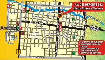 a map with a red circle in the middle at Mi Refugio in Merlo