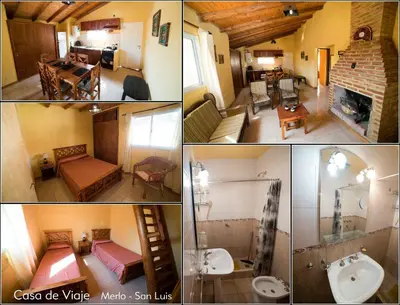 a collage of four pictures of a room at Las casitas del coco in Merlo