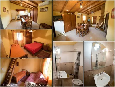 a collage of four pictures of a room at Las casitas del coco in Merlo