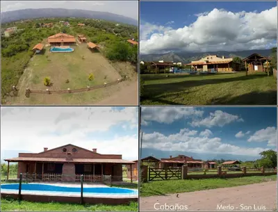 a group of four pictures of a house at Las casitas del coco in Merlo