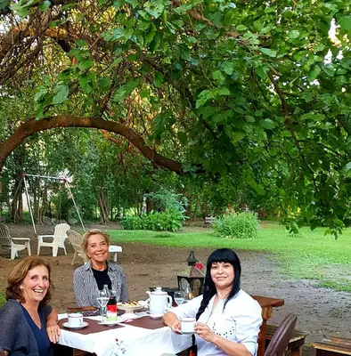 three women sitting at a table under a tree at Posada El Cortijo in San Javier