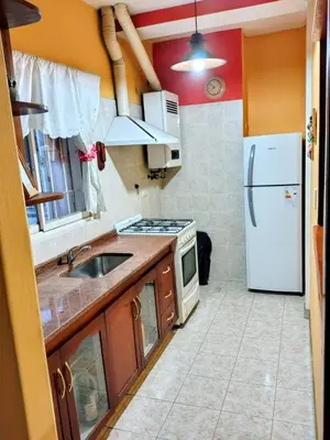 a kitchen with a sink and a refrigerator at Apart Hotel RITZ in Villa Carlos Paz