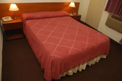 a bed in a hotel room with a red blanket at Hotel Gran Crisol in Cordoba