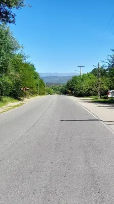 an empty road with trees on either side at Cabañas Santa Isabel in Santa Rosa de Calamuchita