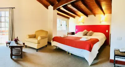 a bedroom with a large bed and a chair at Posada del Tiempo in Merlo