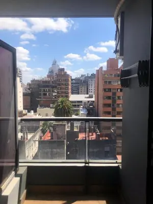 a view of a city skyline from a window at 