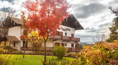 a house with a tree in front of it at Las Verbenas Hotel in La Cumbrecita