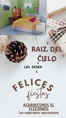 a poster for a room with a bed and a pine cone at RAIZ DEL CIELO, entre 2 jardines de ensueño in Cordoba