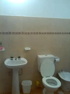 a bathroom with a toilet and a sink at La Guadalupana in Mina Clavero