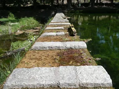 a row of stone steps in the water at Casa Monte in Villa Icho Cruz