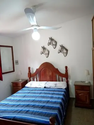 a bedroom with a bed with horse heads on the wall at Buenas Vibras in Villa Carlos Paz