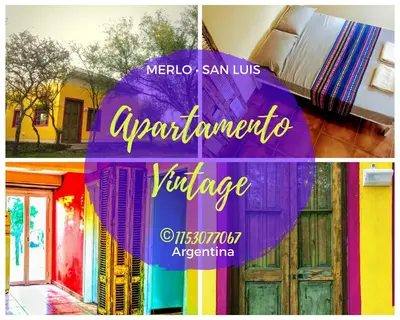 a collage of photos with a purple umbrella and a building at apartamento VINTAGE LU in Merlo