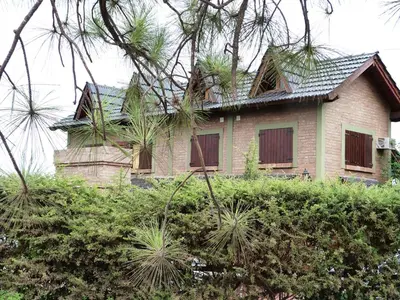 a house on a hill with trees and bushes at Cabañas El Vallecito in Villa del Dique