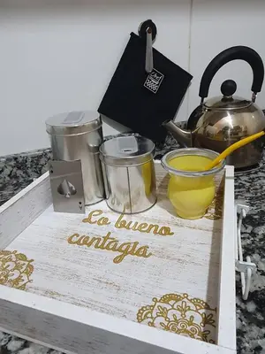 a tray with a tea kettle and some pots and pans at LitStay Laprida in Cordoba