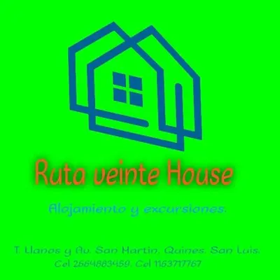 a green sign with a house on a green background at Ruta 20 HOUSE Quines in Quines