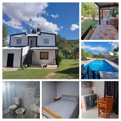 a collage of pictures of a house and a pool at Tierra Santa in Villa Cura Brochero