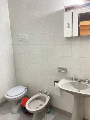 a bathroom with a toilet and a sink at Departamentos LOS CEDROS in Mina Clavero