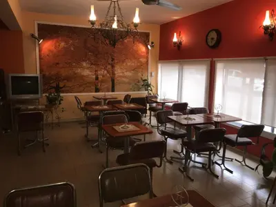 a dining room with tables and chairs and a tv at HOTEL ESCORIAL in Villa Carlos Paz