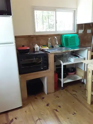 a kitchen with a stove and a sink and a refrigerator at Las Zarinas 3 in Trapiche