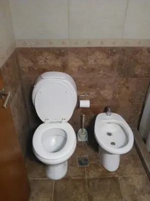 a bathroom with a toilet and a sink at La Casita de Onha in Villa Ciudad Parque