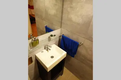 a bathroom with a sink and a mirror at Nuevo Abrojal: departamento en Barrio Güemes in Cordoba