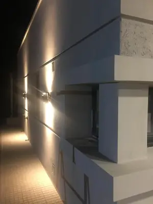 a dark room with a counter with lights on it at Casa EBEL in Alpa Corral