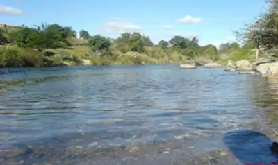 a river with rocks in the middle of it at Los Arbolitos Cabañas y Aparts in Santa Rosa de Calamuchita