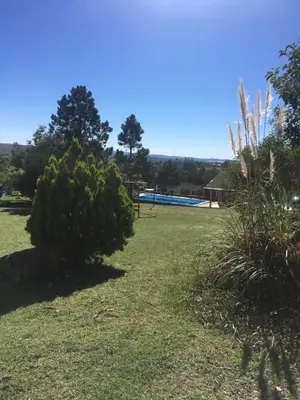 a park with a bush in the grass at Cabaña julian in La Cumbrecita