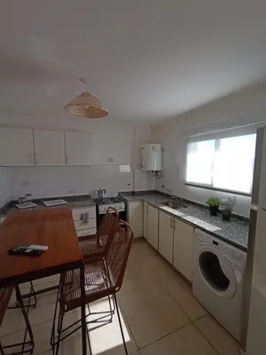 a kitchen with a table and a washing machine at Alto Tucumán in Cordoba