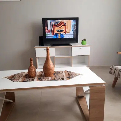 a living room with a table and a tv at APART VITTA in Río Cuarto