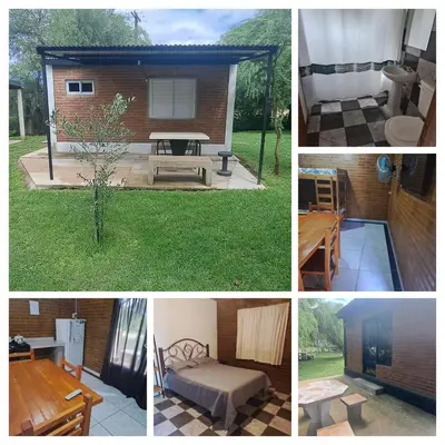 a collage of pictures of a backyard with a house at Susurro de Montaña in San Lorenzo