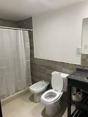 a bathroom with a toilet and a sink at La Herradura Village in Merlo