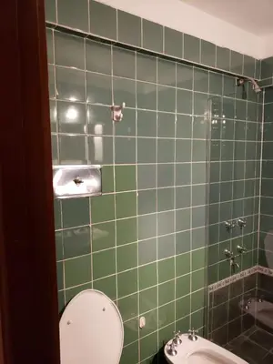 a green tiled bathroom with a toilet and a sink at Departamento de Antonia in Cordoba