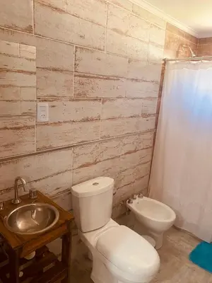 a bathroom with a toilet and a sink at Complejo Las Violetas in Merlo
