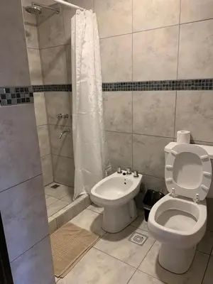 a bathroom with a toilet and a shower at Aires de Sierra in Merlo